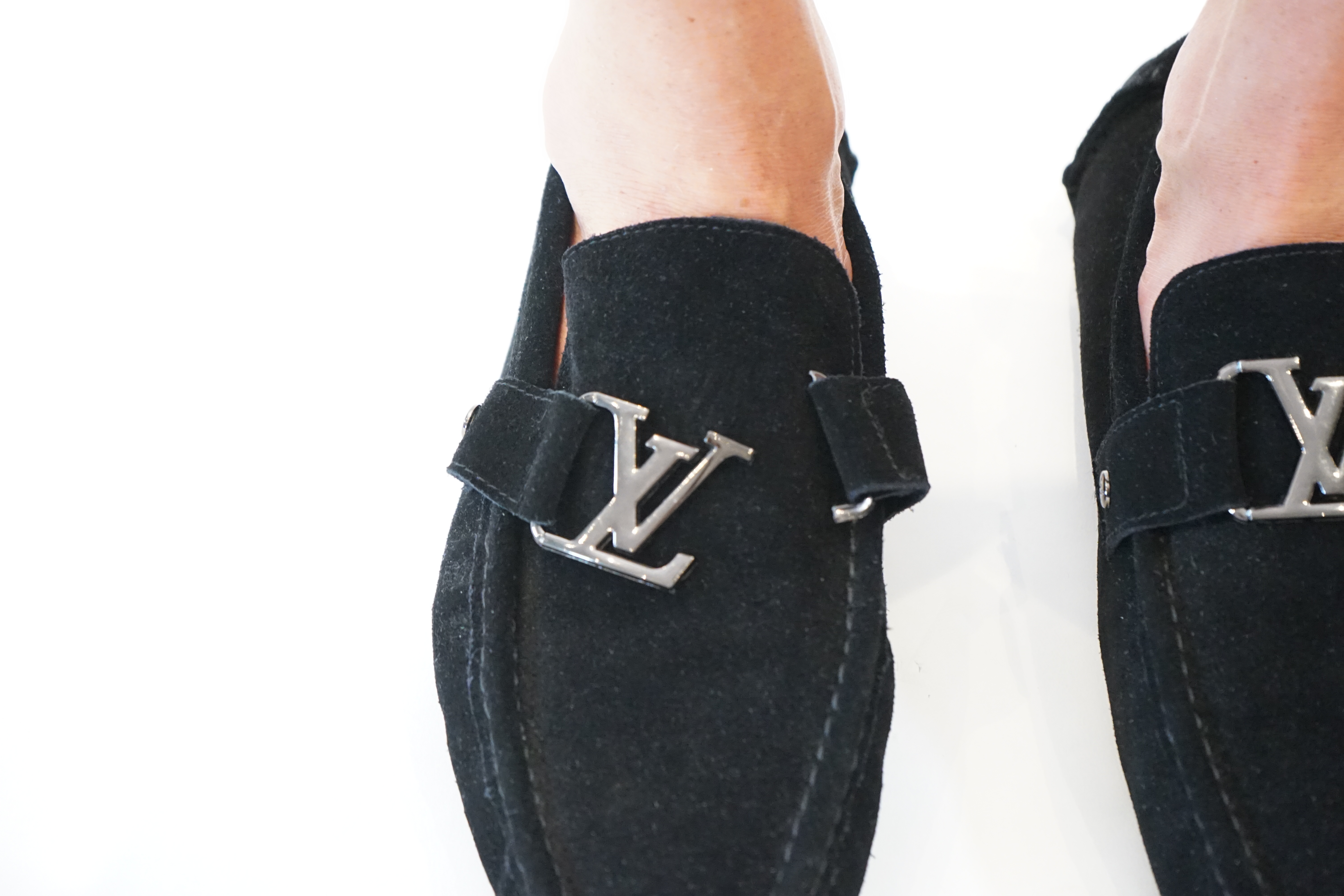 A pair of Louis Vuitton black suede Monte Carlo loafers, size 41